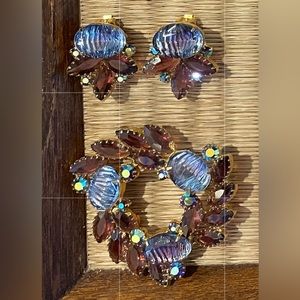 True Vintage Juliana Set E+B Molded Glass Rippled BlueViolet + Rootbeer Marquis